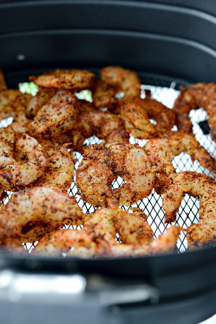 shrimp added to air fryer basket