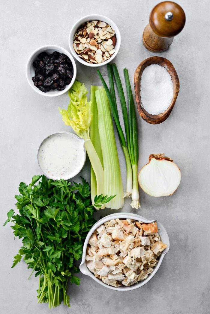 ingredients for Cherry Toasted Almond Chicken Salad