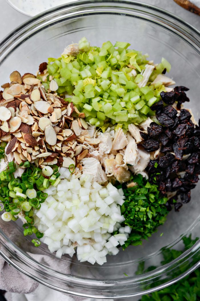 prepped salad ingredients in bowl