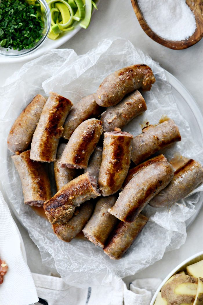 cut sausages in halve or thirds depending on size.