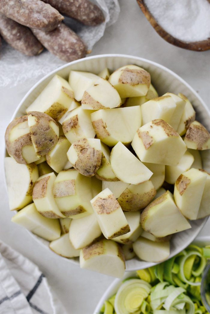 roughly cut peeled potatoes