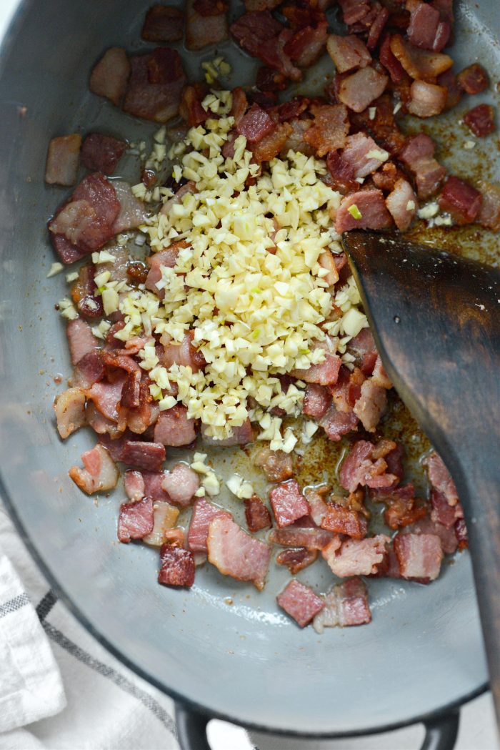 crispy bacon and minced garlic