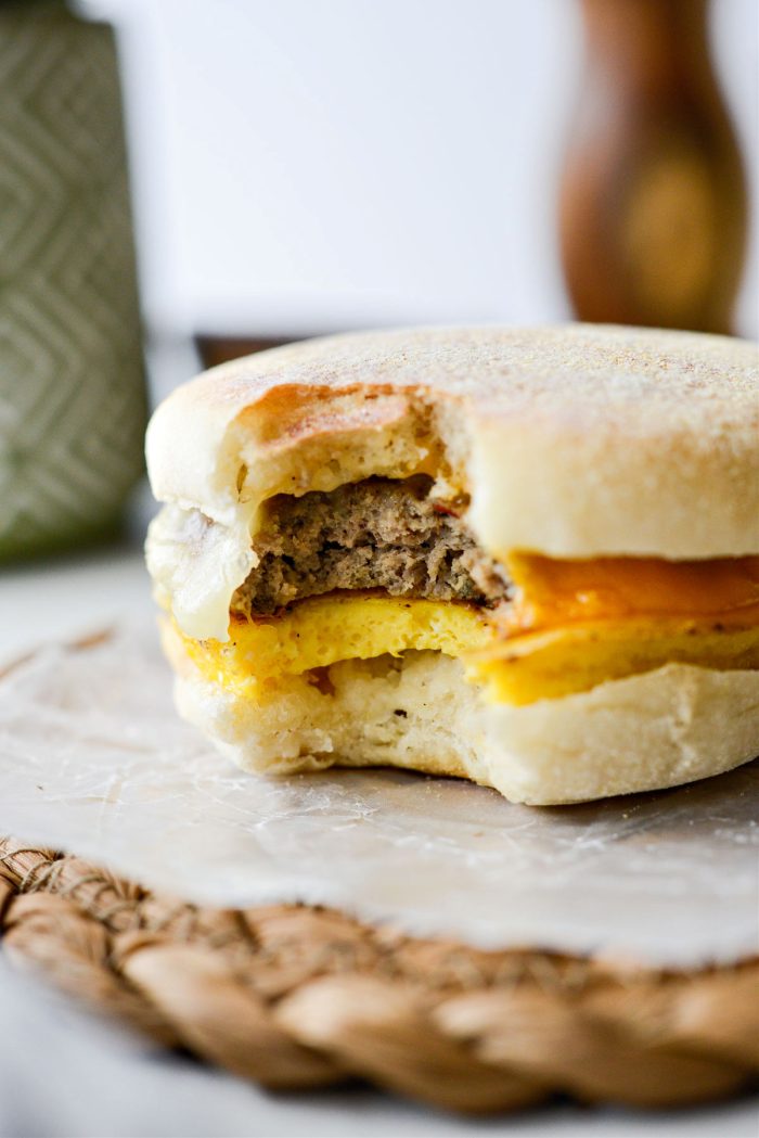 bite missing from Sausage Egg and Cheese Breakfast Sandwich