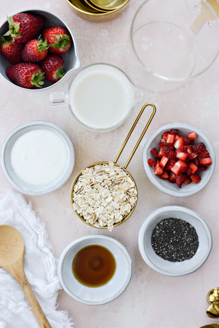 ingredientes para Fresas y crema de avena durante la noche