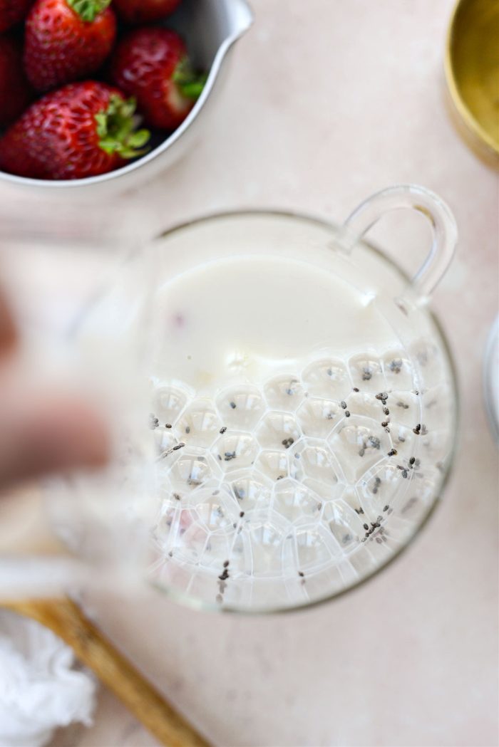 pour in unsweetened vanilla oat milk