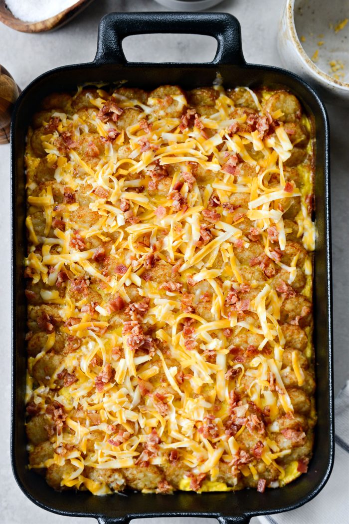 sprinkle with remaining cheese and top with finely chopped bacon.