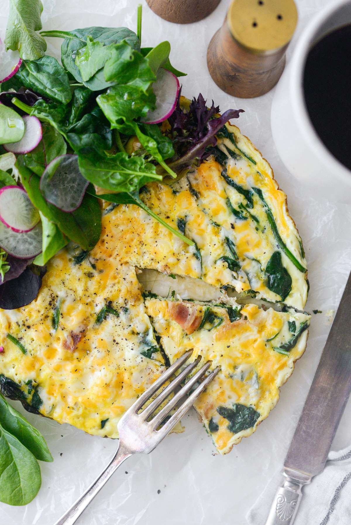 Cheesy Spinach Bacon Frittata - Simply Scratch