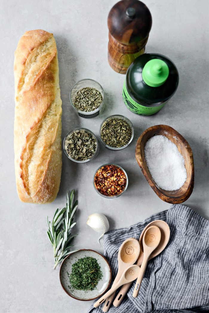 Ingredientes para Dip de pan de aceite de oliva, hierbas y ajo