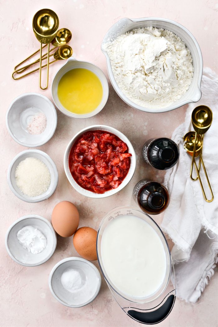 the ingredients for Strawberry Buttermilk Pancakes