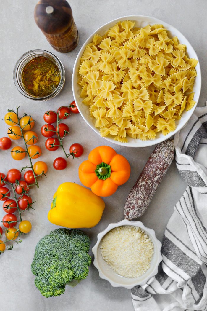 Ingredients for Italian Bowtie Pasta Salad