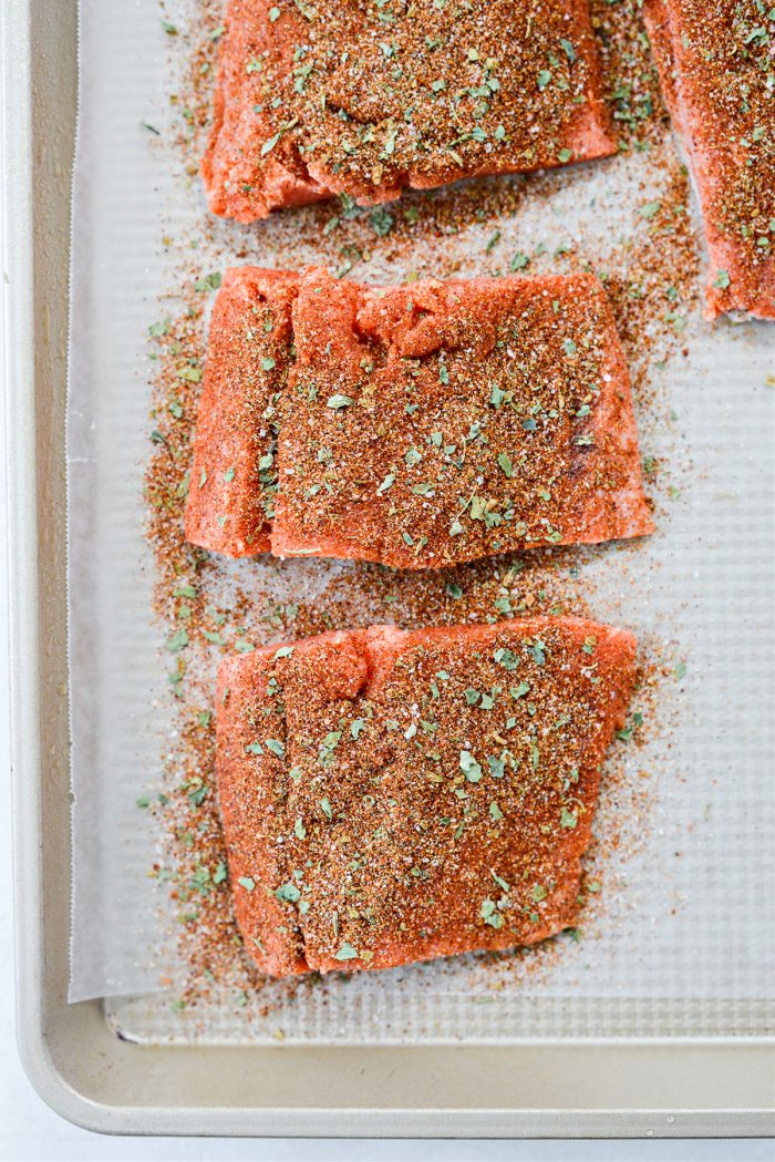 season salmon filets with mexicali seasoning