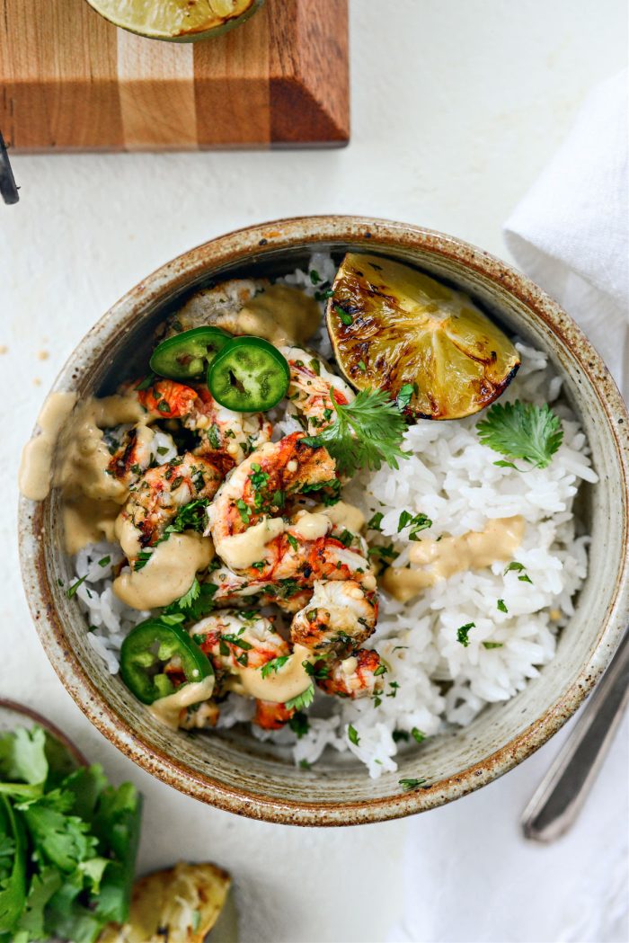 Grilled Garlic Cilantro Lime Shrimp bowls