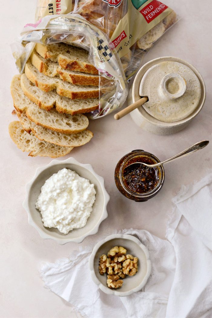 Ingredients for Honey Fig Jam Cottage Cheese Toast