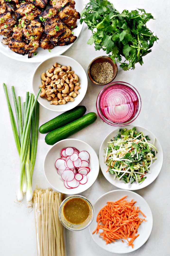 ingredients for Grilled Sesame Chicken Noodle Bowls