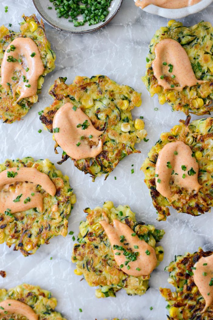 Zucchini Corn Fritters with Yum Yum Sauce