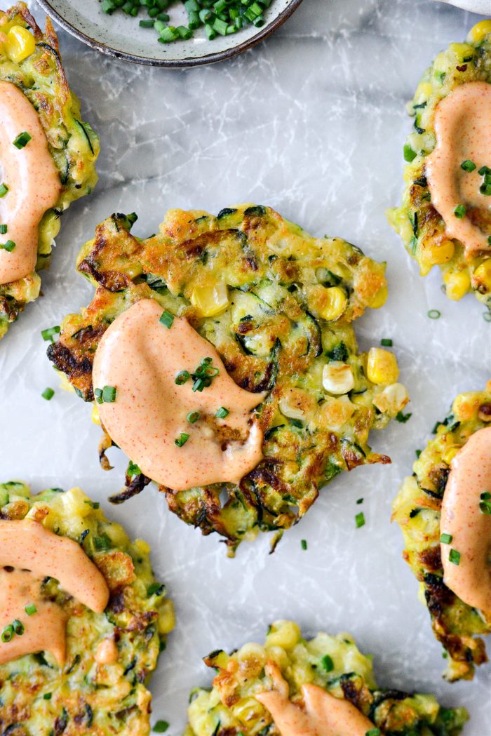 Zucchini Corn Fritters with Yum Yum Sauce