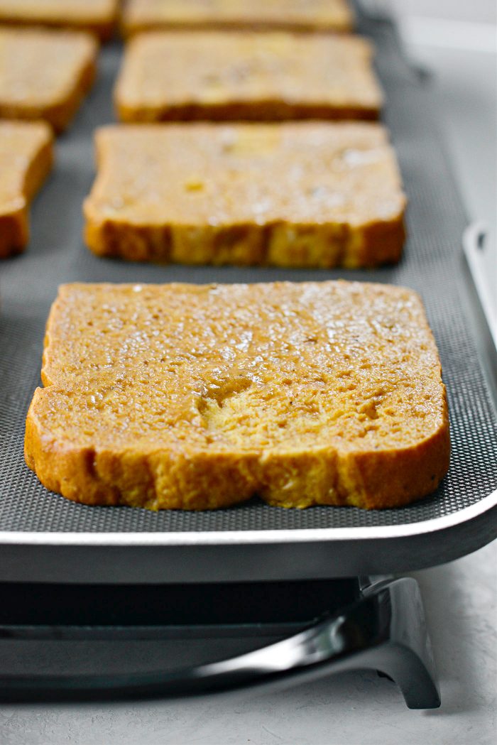 lightly spray your griddle and work in batches griddling the French toast