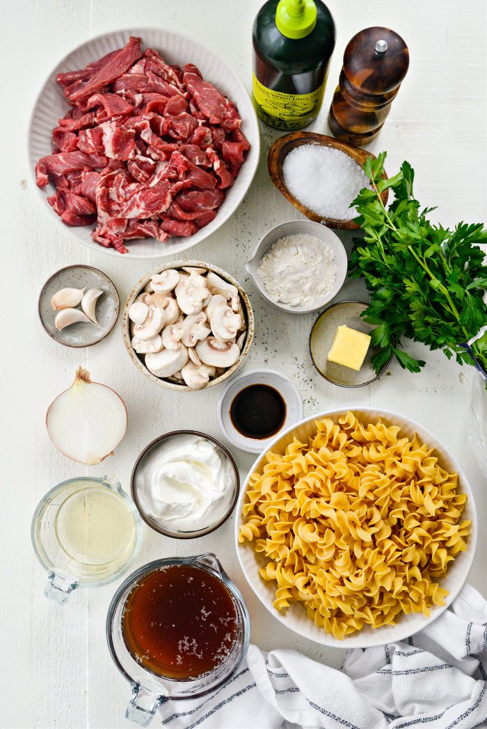ingredients for Beef Stroganoff