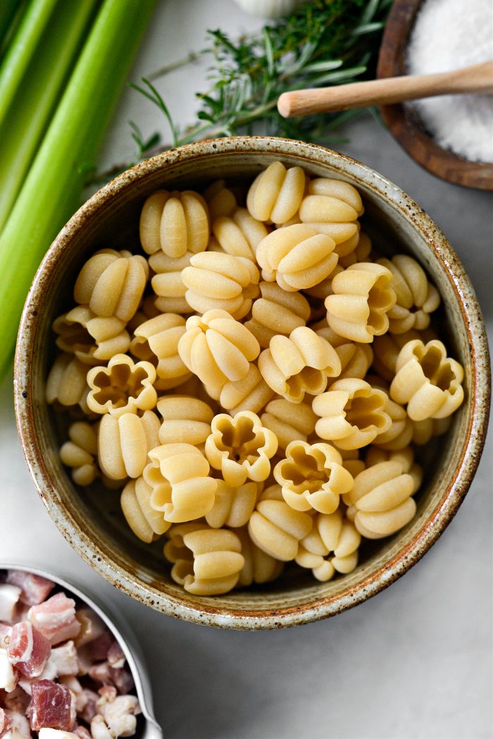 uncooked zucca pasta in bowl