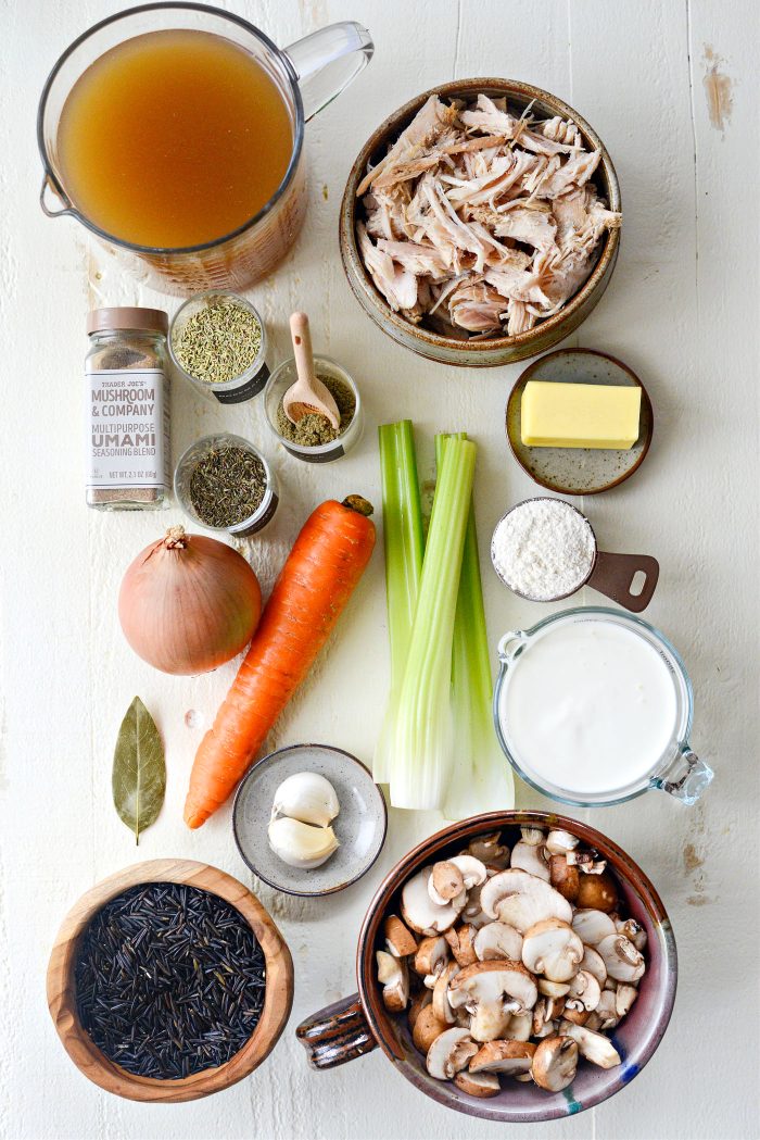 ingredients for Turkey Mushroom Wild Rice Soup