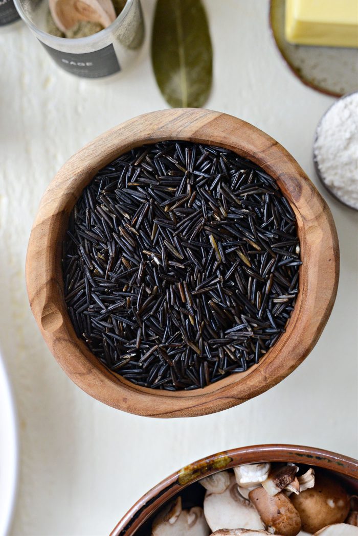 wooden bowl of wild rice