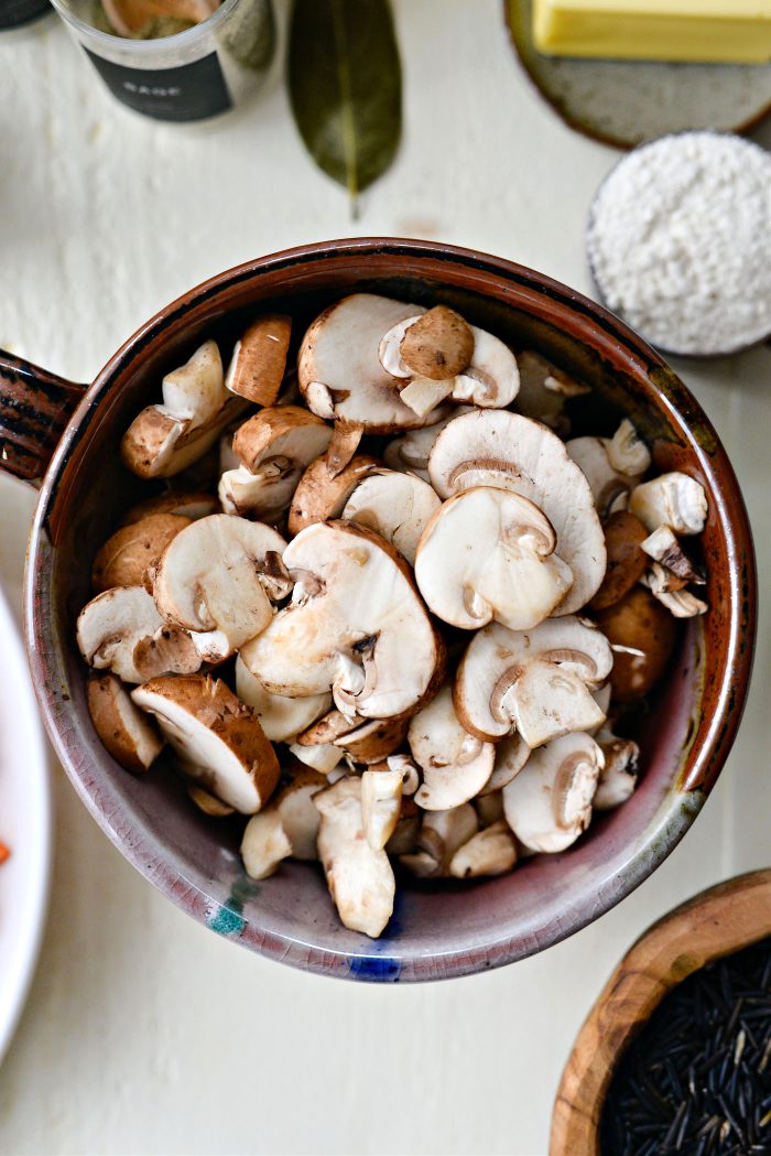bowl of sliced cremini mushrooms