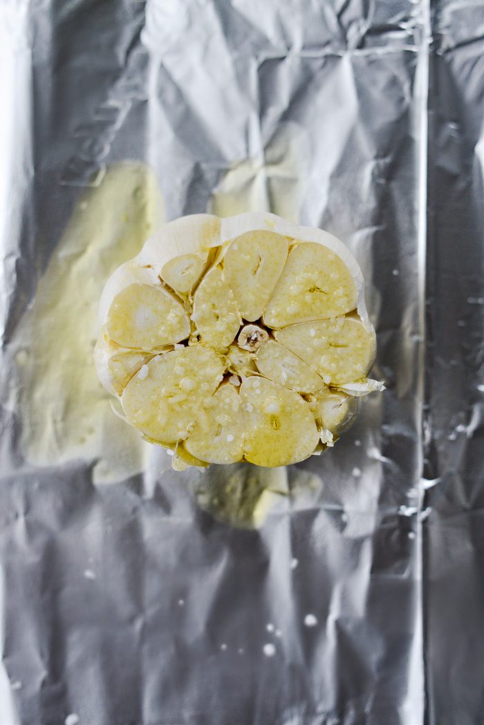 place garlic on foil, drizzled with oil and some kosher salt