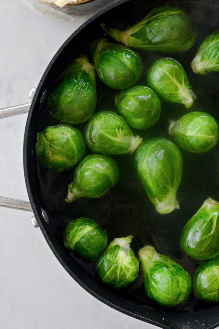 add brussels to boiling water and cook 8 minutes.