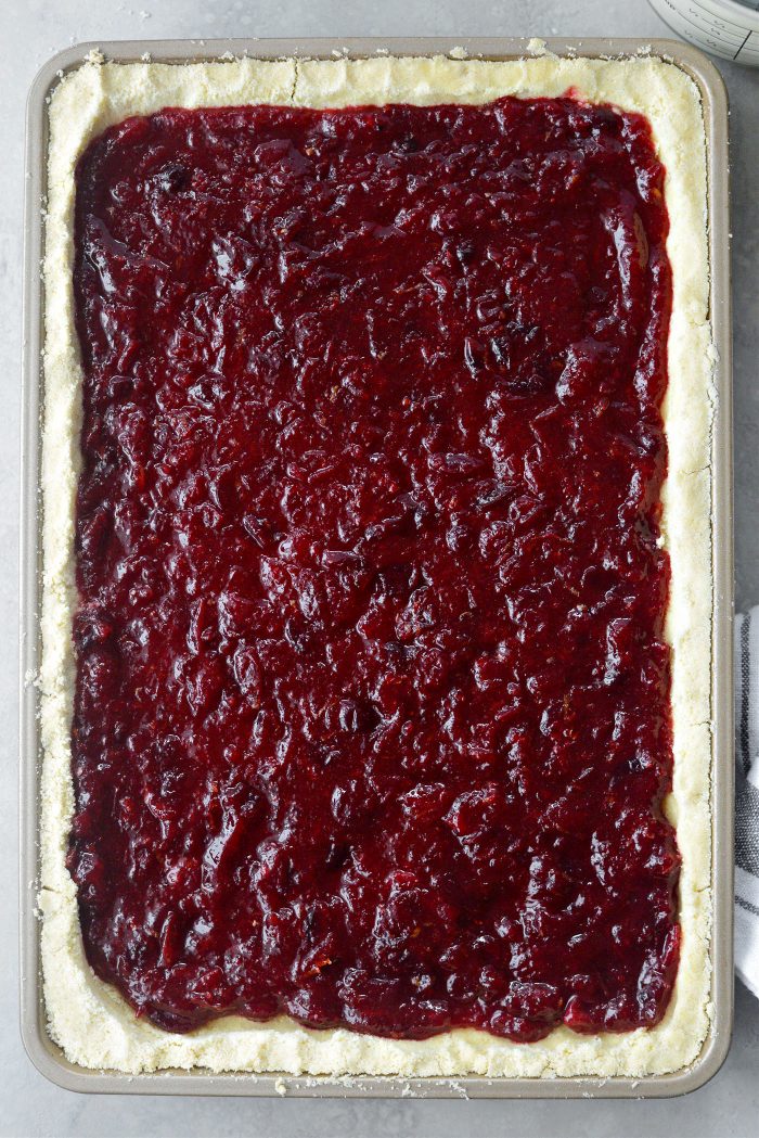 cranberry filling in par-baked crust.