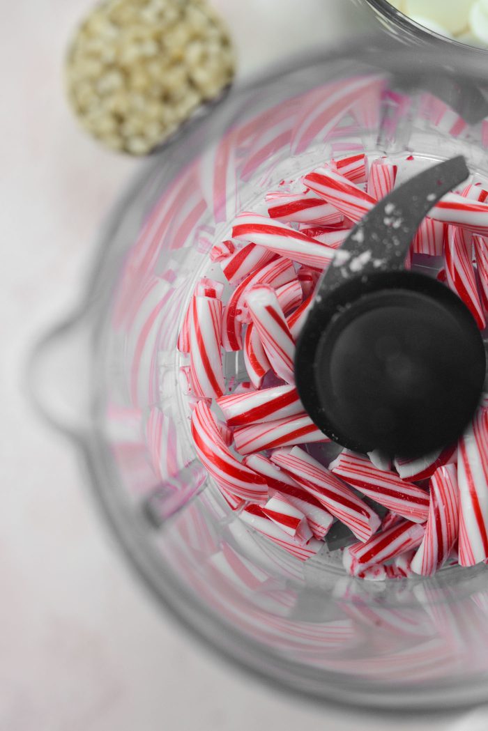 peppermint candy canes in food processor
