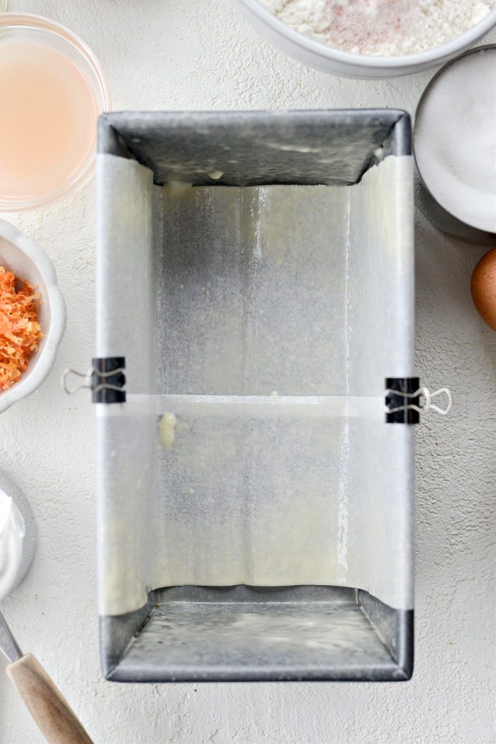 preheat oven and line and spray pan