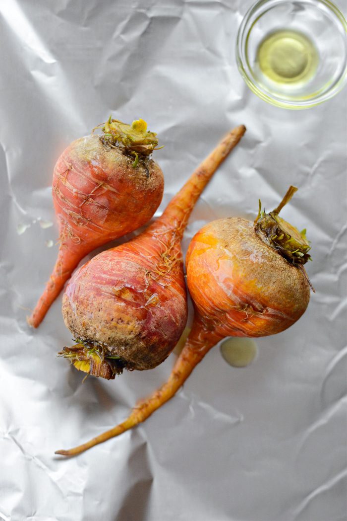 drizzle beets with oil (on foil)