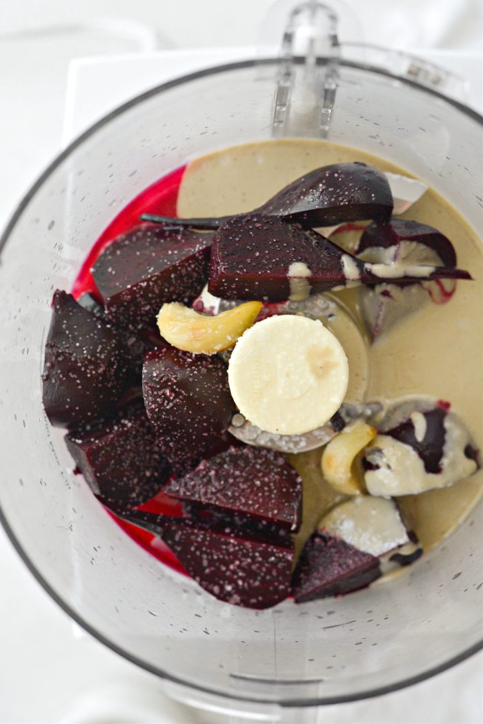 roasted beets, lemon juice, tahini and garlic in food processor