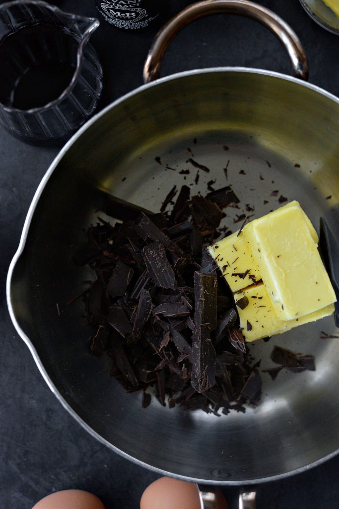 chopped unsweetened chocolate and butter in saucepan