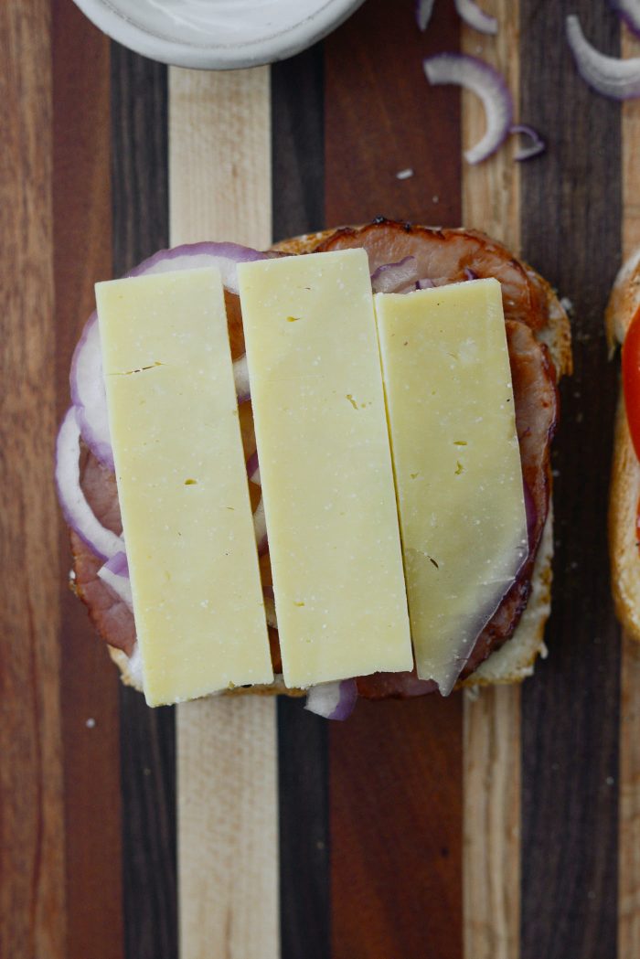top ham with Irish cheddar cheese