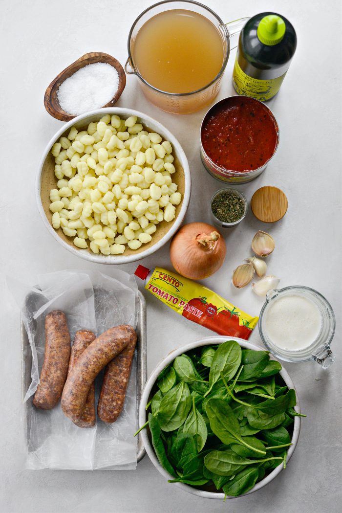 ingredients for Creamy Italian Sausage Gnocchi Soup