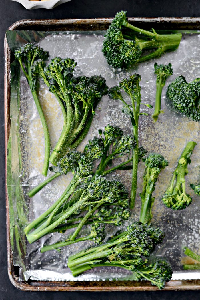 seasoned broccoli on sheet pan