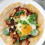 chili crunch and feta fried eggs