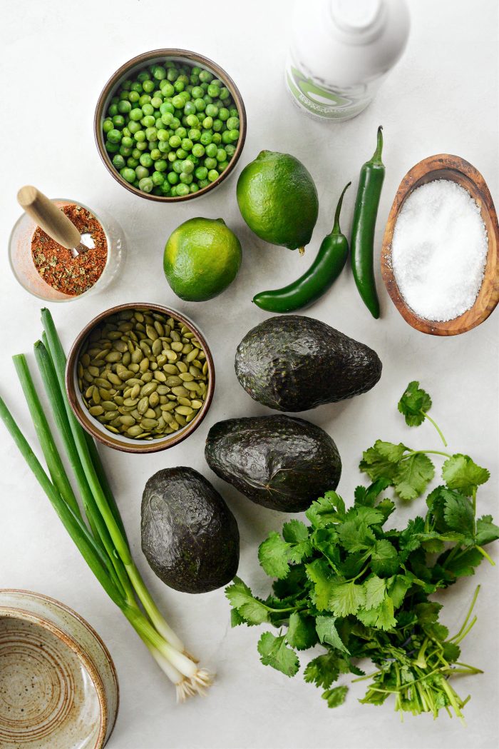 Ingredients for Serrano Sweet Pea Guacamole