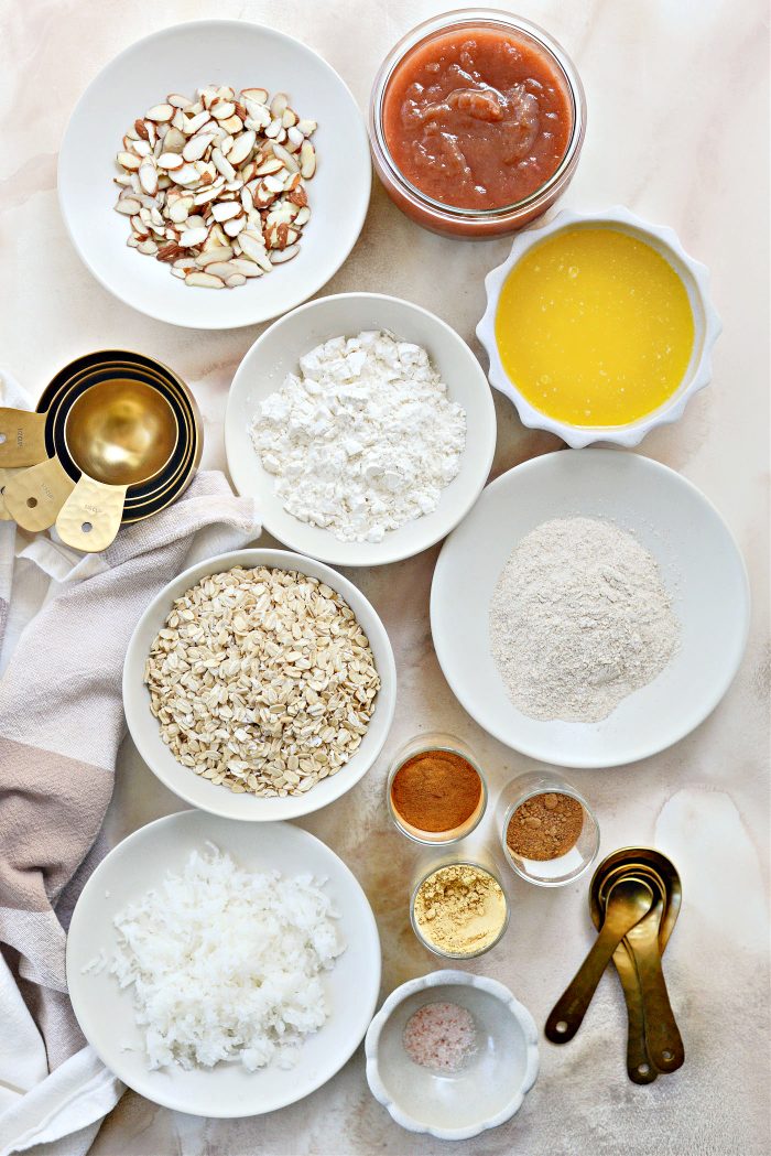 ingredients for Almond Rhubarb Jam Bars