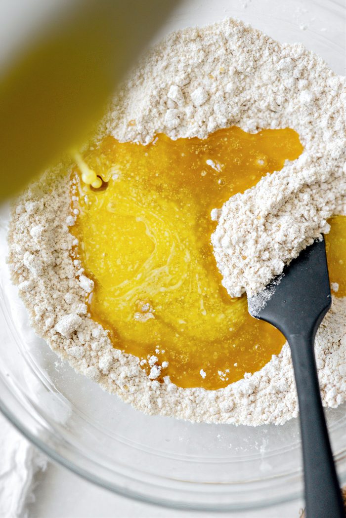 pour in melted unsalted butter