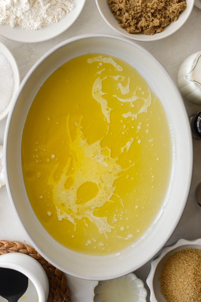 melted butter in baking dish
