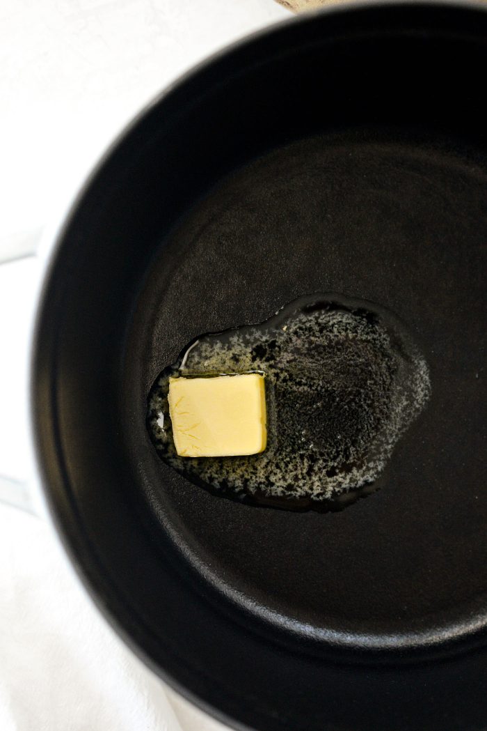 melt butter and add oil to dutch oven