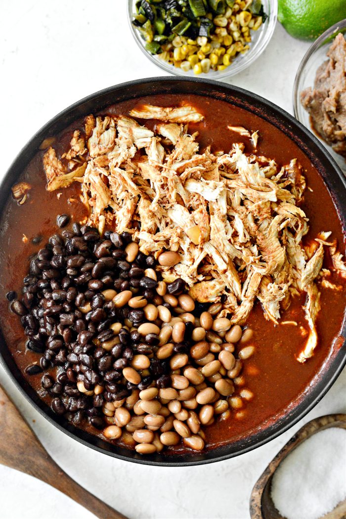 add chicken and beans into the pot