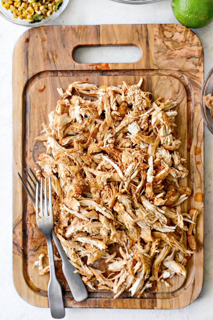 remove chicken and shred
