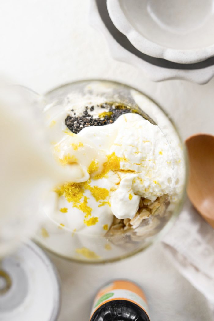 pour in unsweetened vanilla oat milk