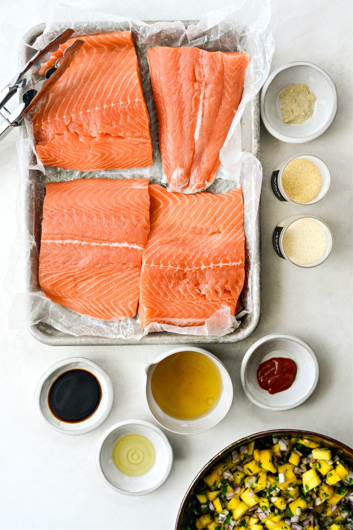 Honey Glazed Salmon with Mango Salsa ingredients