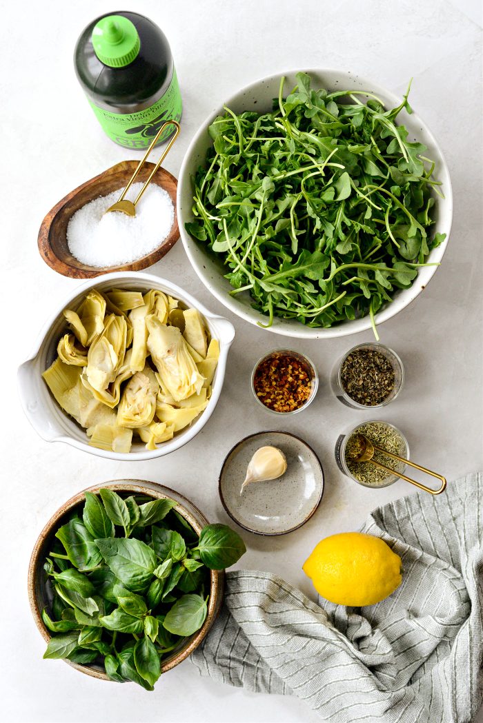 ingredients for Arugula Artichoke Dip