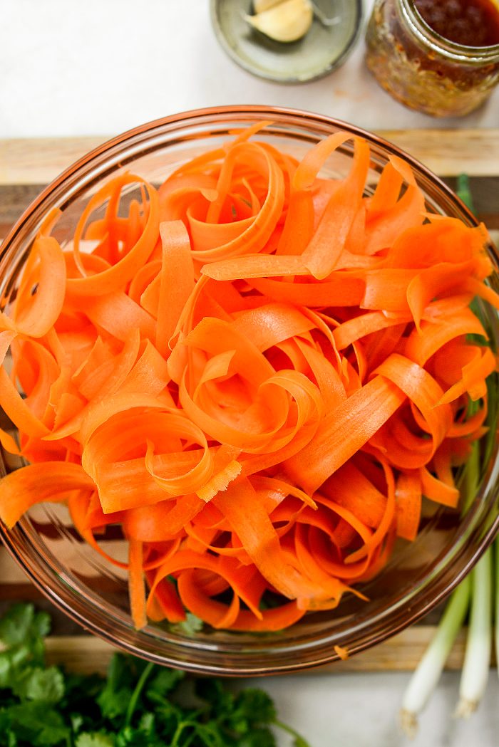 carrot ribbons in bowl