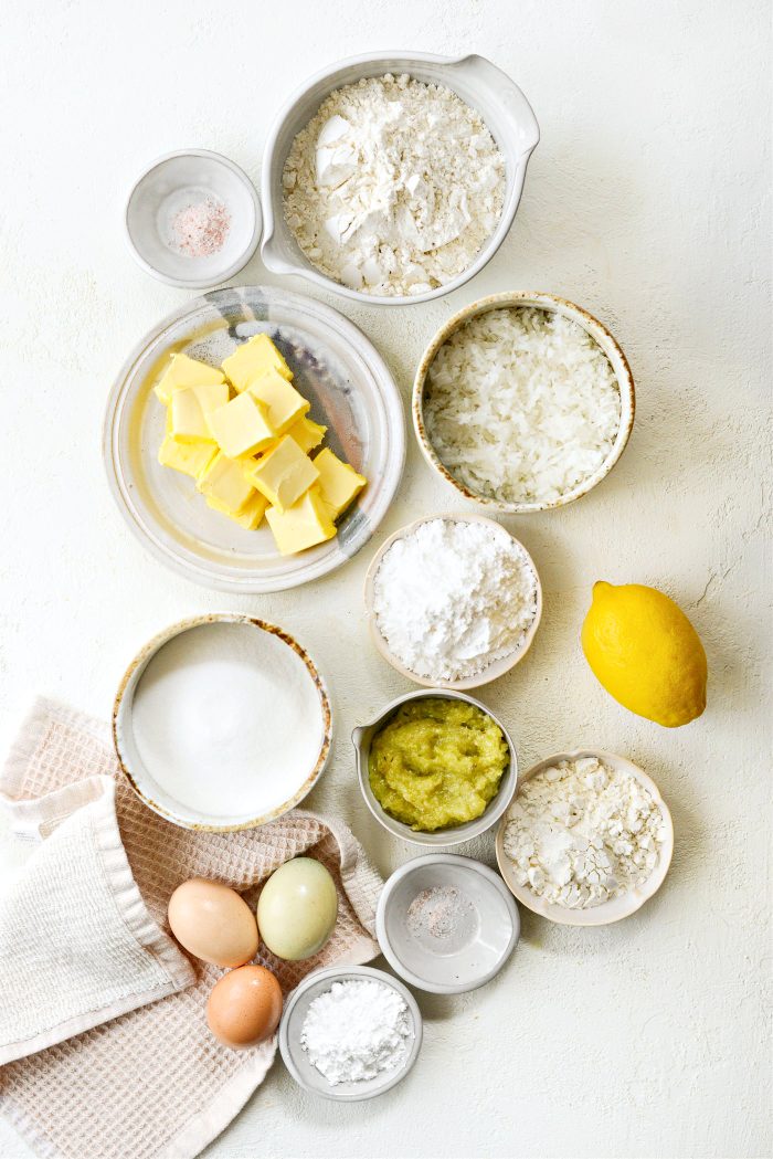 Ingredients for Lemongrass Bars with Coconut Shortbread Crust